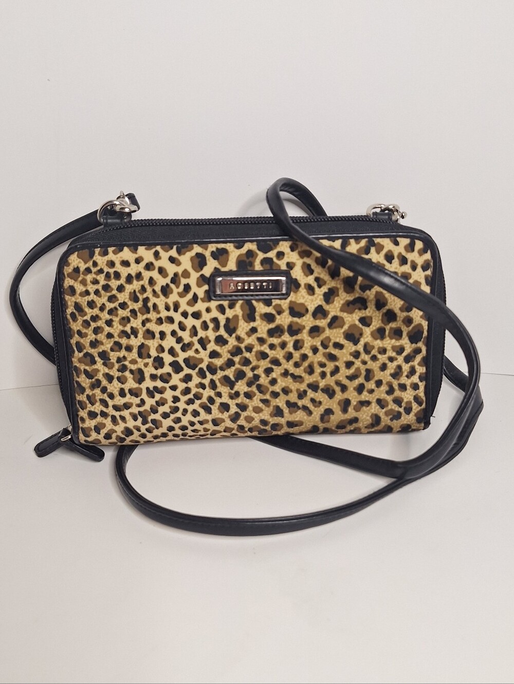 Rosetti Leopard Print Crossbody Purse 3 Compartments Wallet Phone Holder